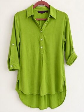 Srishti Chartreuse Lime Green Viscose Tunic M Roll Tab High Low Shirt